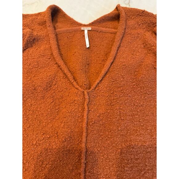 Free People Long Sleeve Sweater Burnt Butter V-neck Popcorn Puff Sleeve Sz XS - Picture 4 of 9